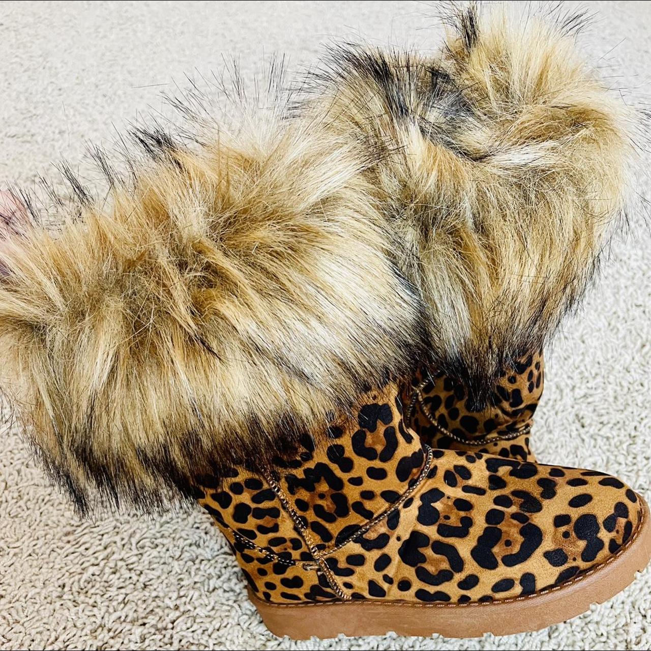 faux fur leopard boots