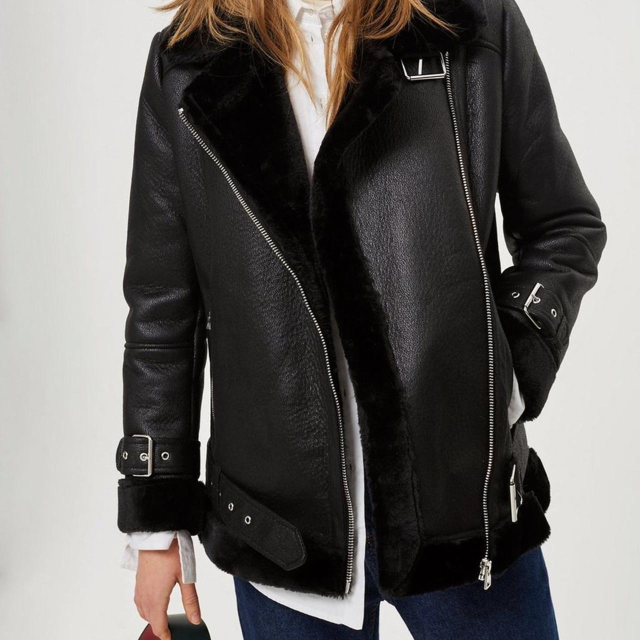 Topshop shearling biker on sale jacket