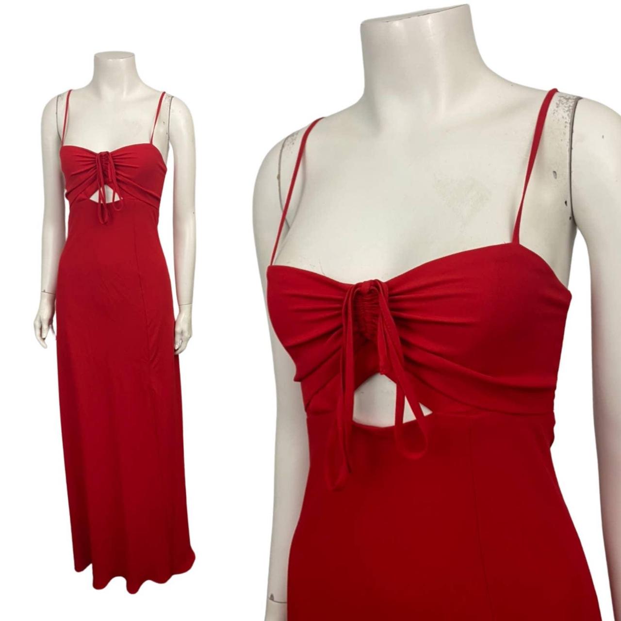 Red Sexy Spaghetti Strap Maxi Dress with Bust Cutout... - Depop