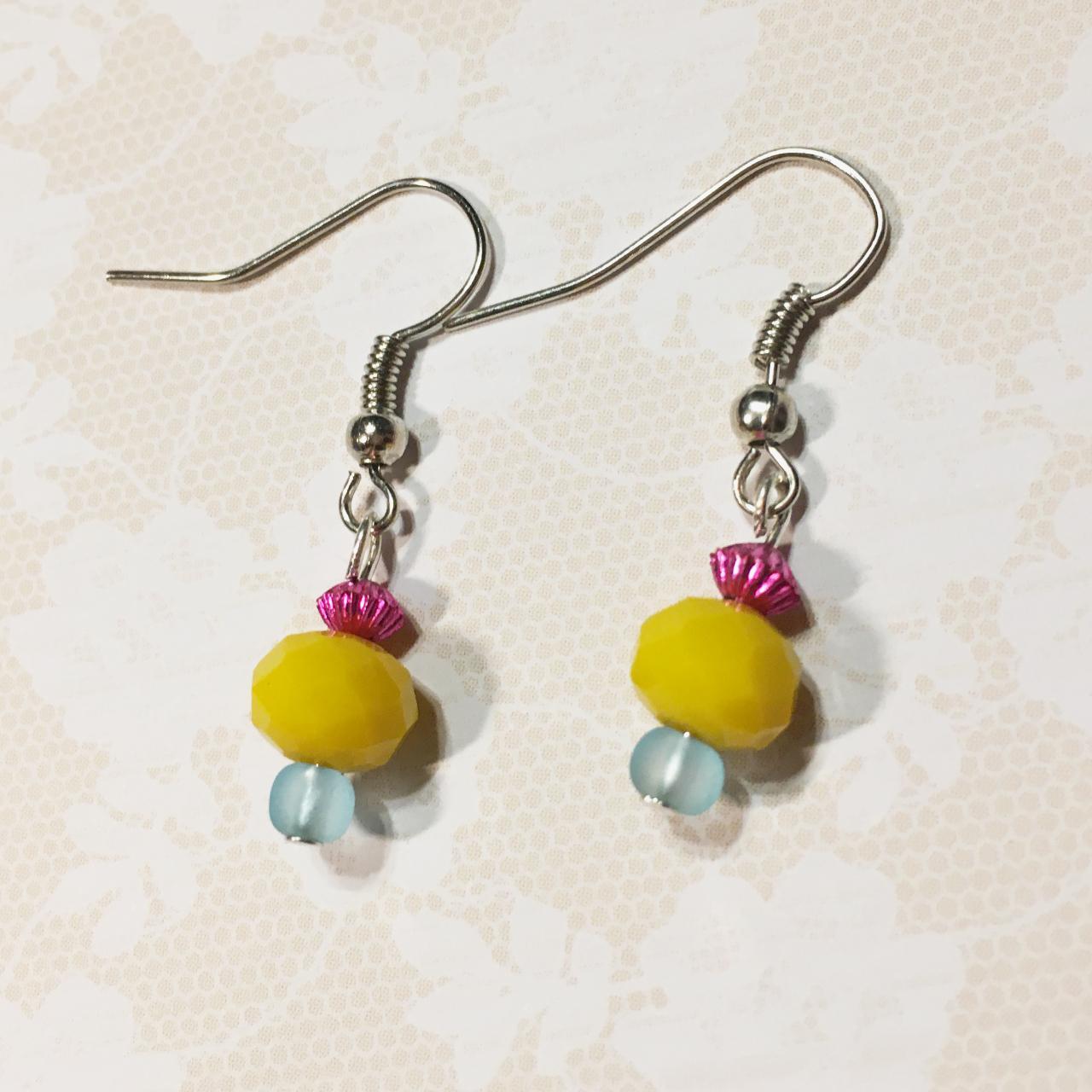 Pink Lemonade Drop Dangle Earrings ♡ Hand beaded by... Depop