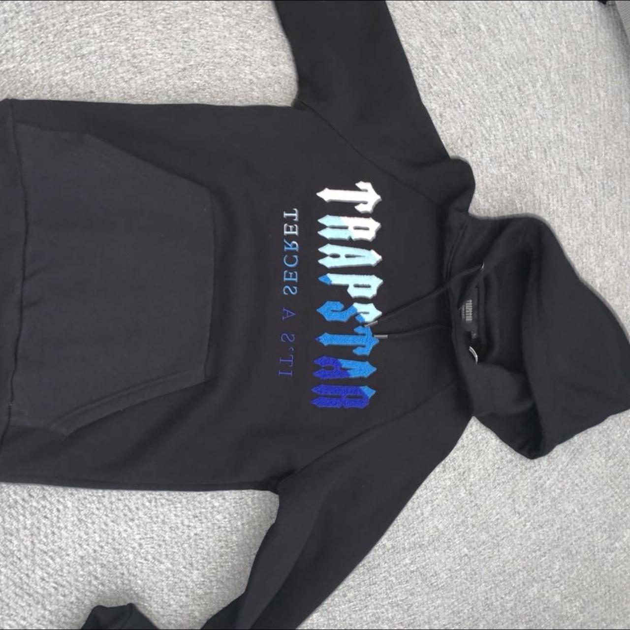 Trapstar Men's Black and Blue Hoodie Depop
