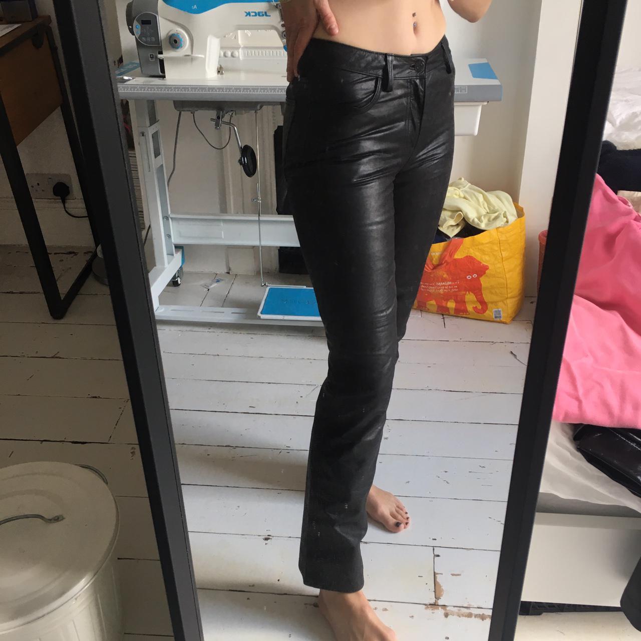 leather bootcut trousers