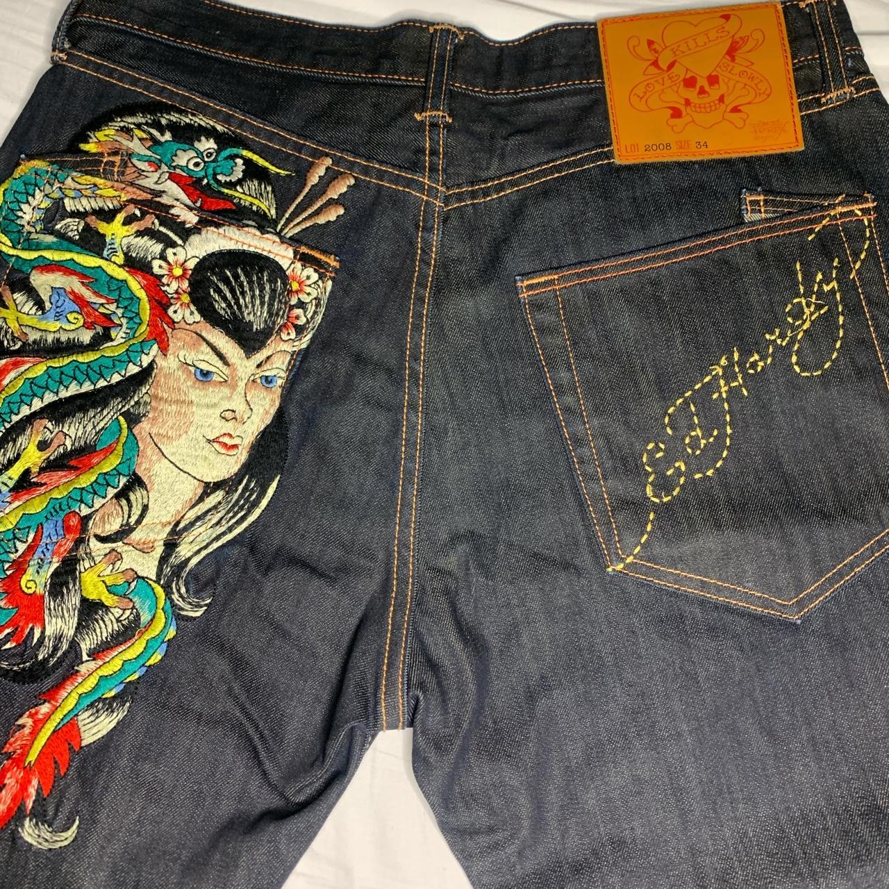 Ed Hardy jeans/Vintage Embroidery denim Waist... - Depop