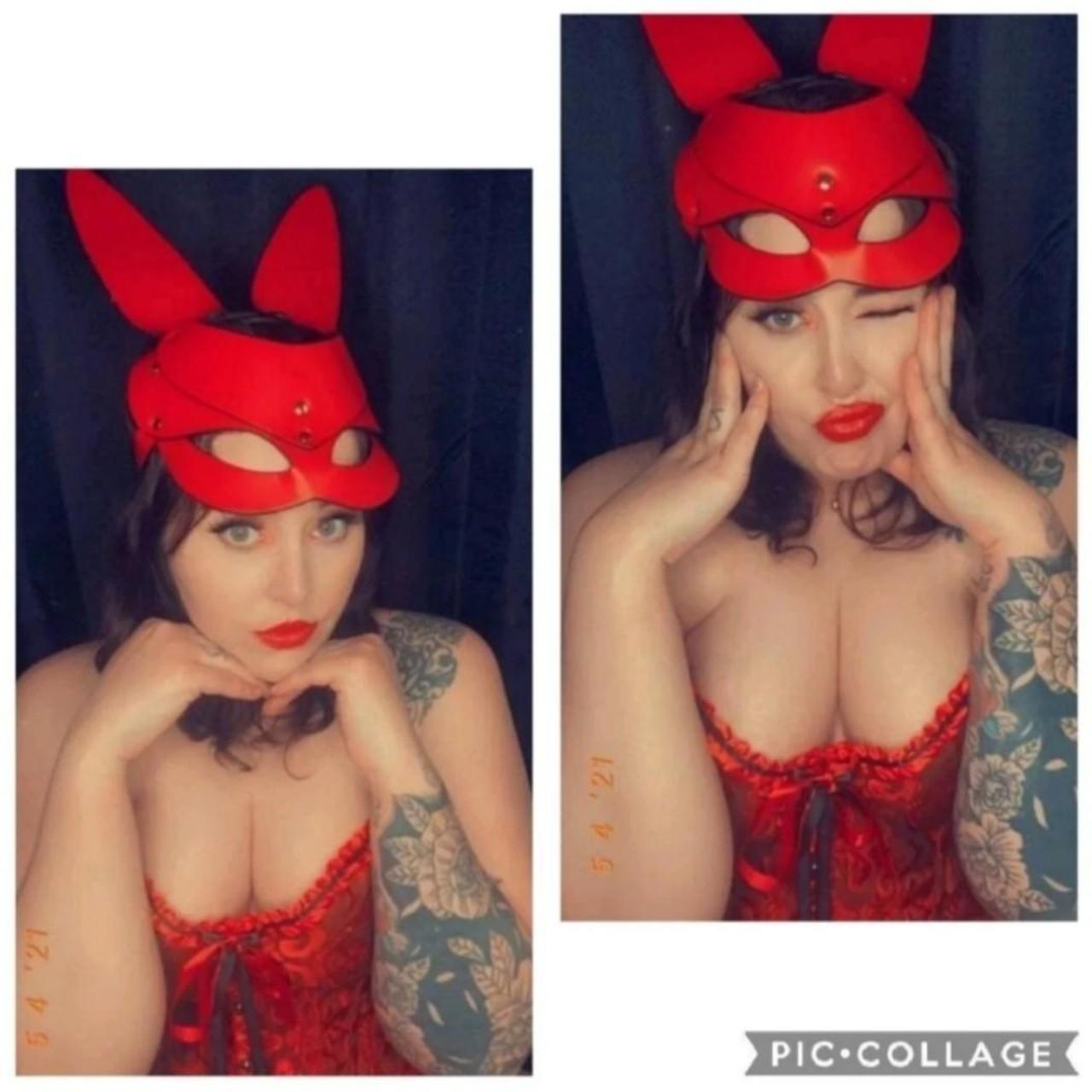 Red pc leather bad bunny mask fun! Sexy! Unleash a... - Depop