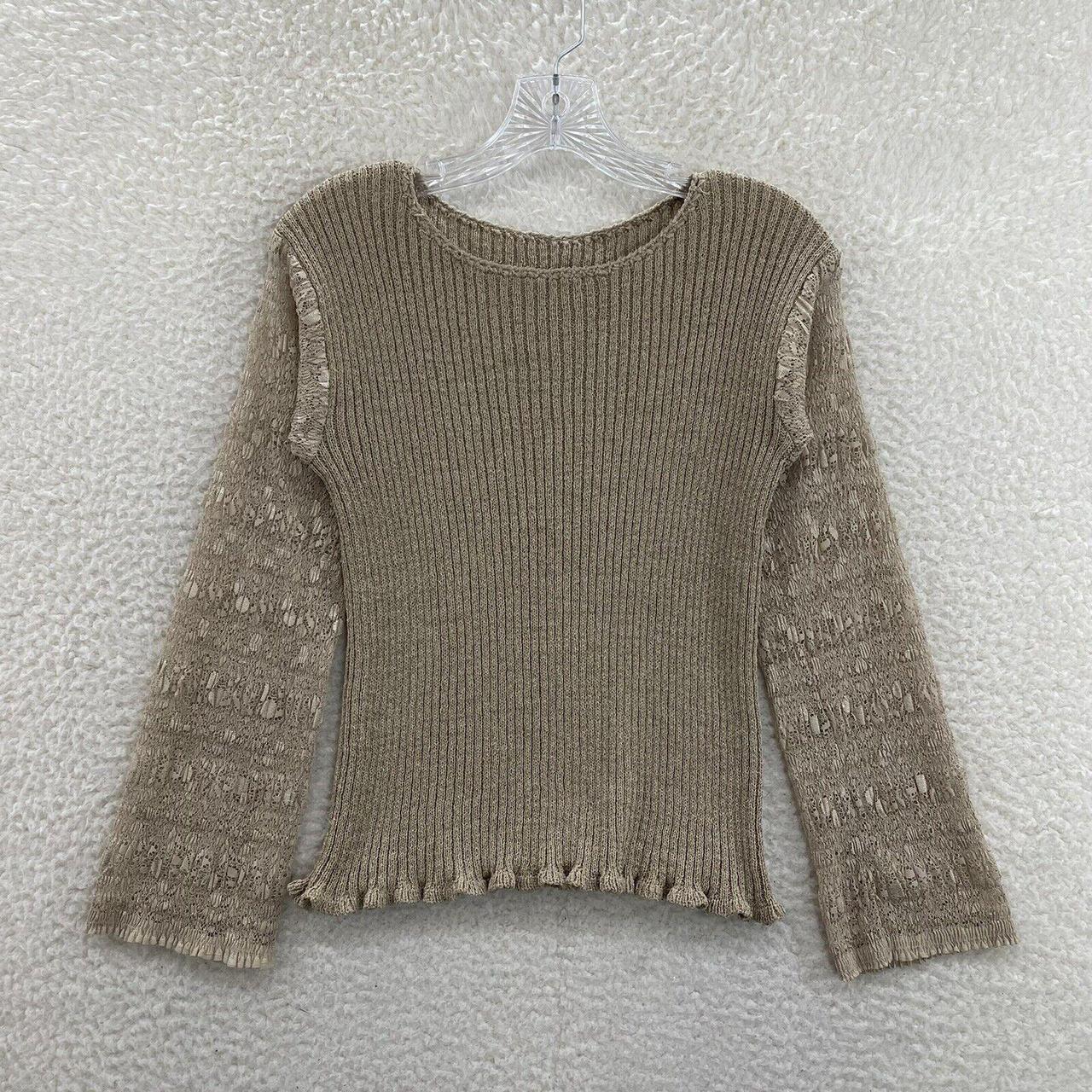 Beige Ribbed Knit Mesh Long Sleeve Boho Fairy Grunge... - Depop