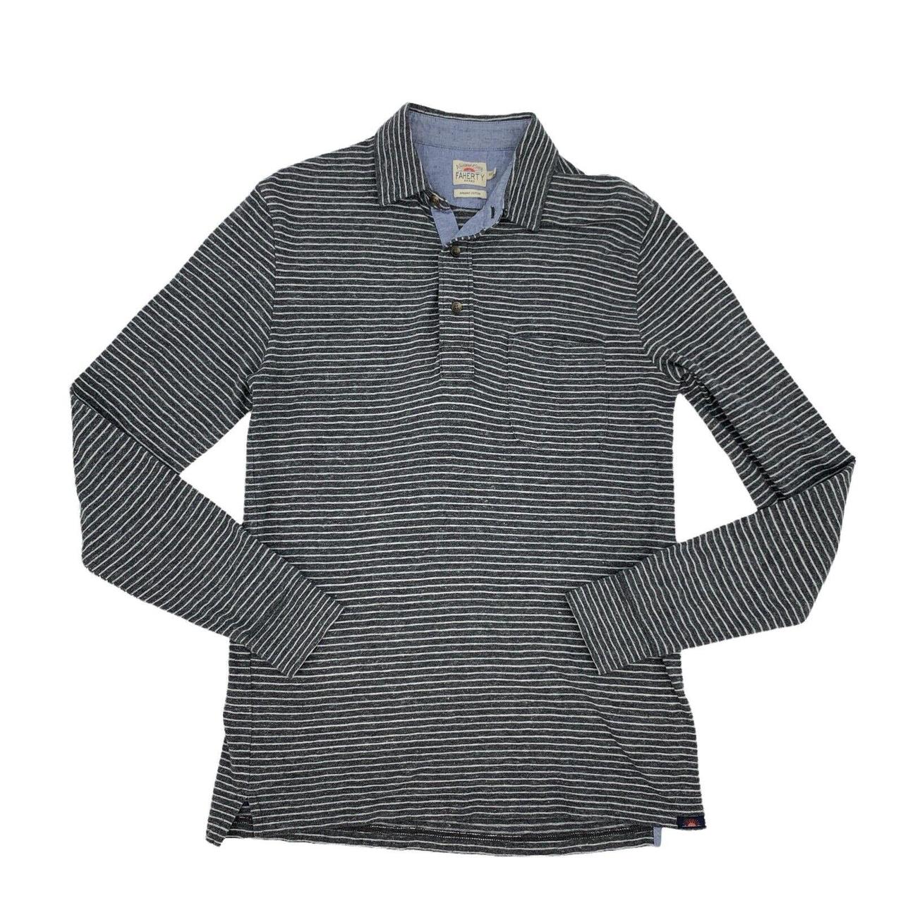 Faherty Polo Shirt Mens XS Extra Small Gray Striped... Depop