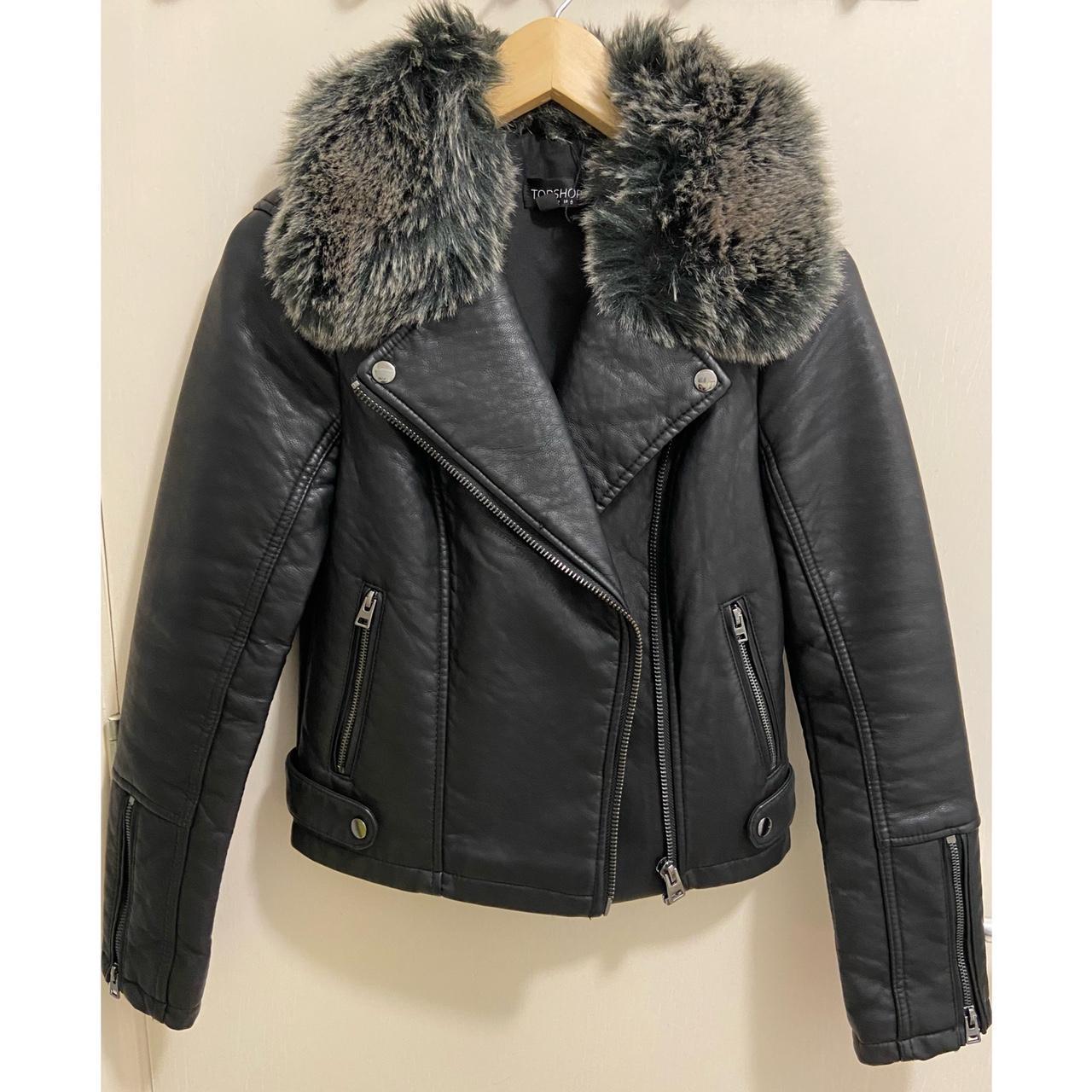 TOPSHOP Womens Thick Leather Jacket - Black. UK Size... - Depop