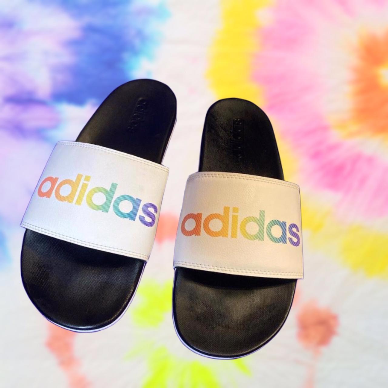 Adidas rainbow online slides