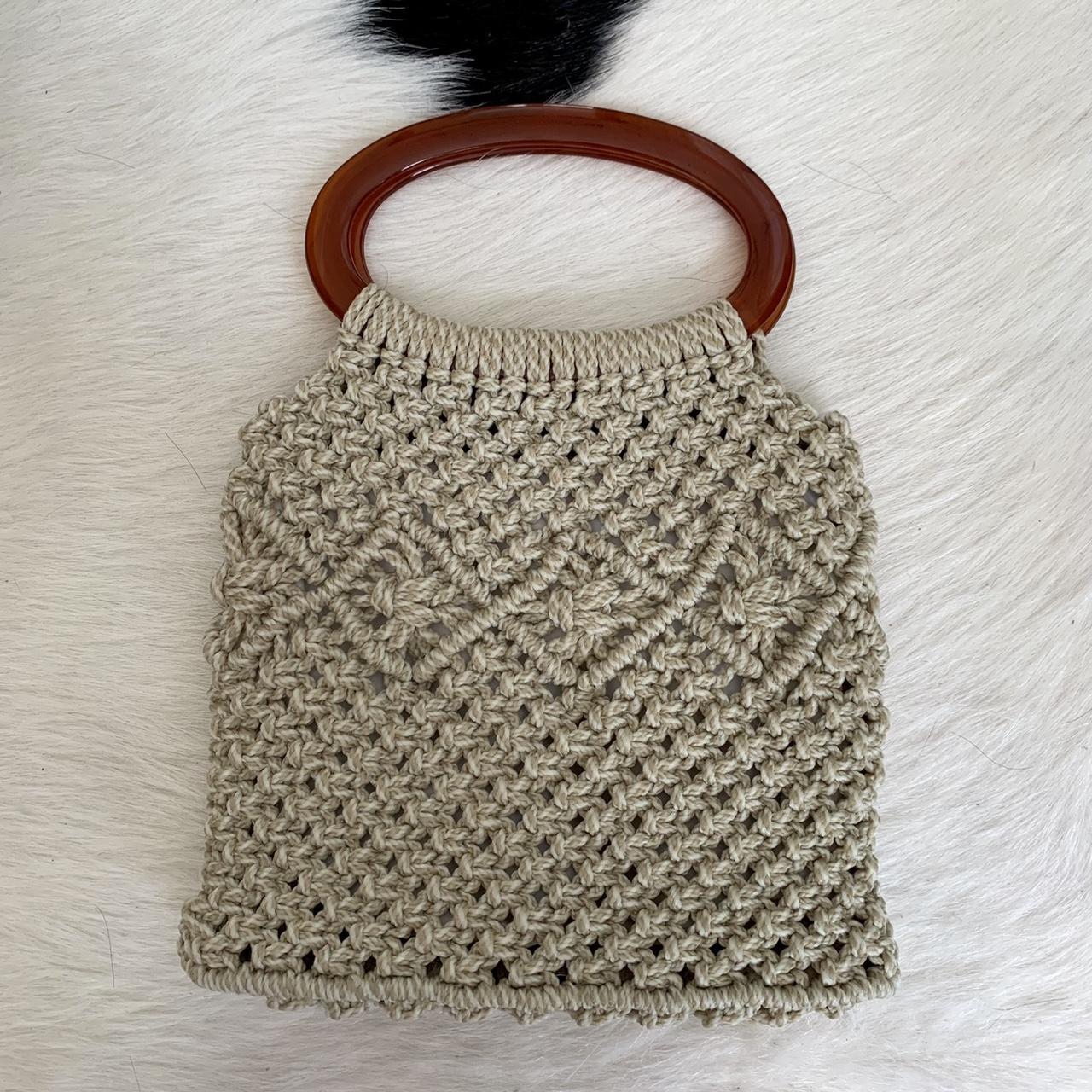 Vintage Knitting Bag . Wood Handle . Vintage Knitting Bag . 