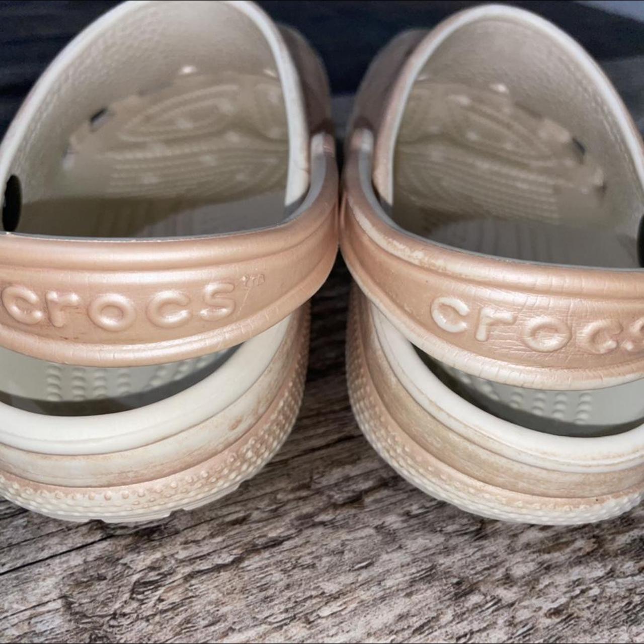 metallic rose gold crocs