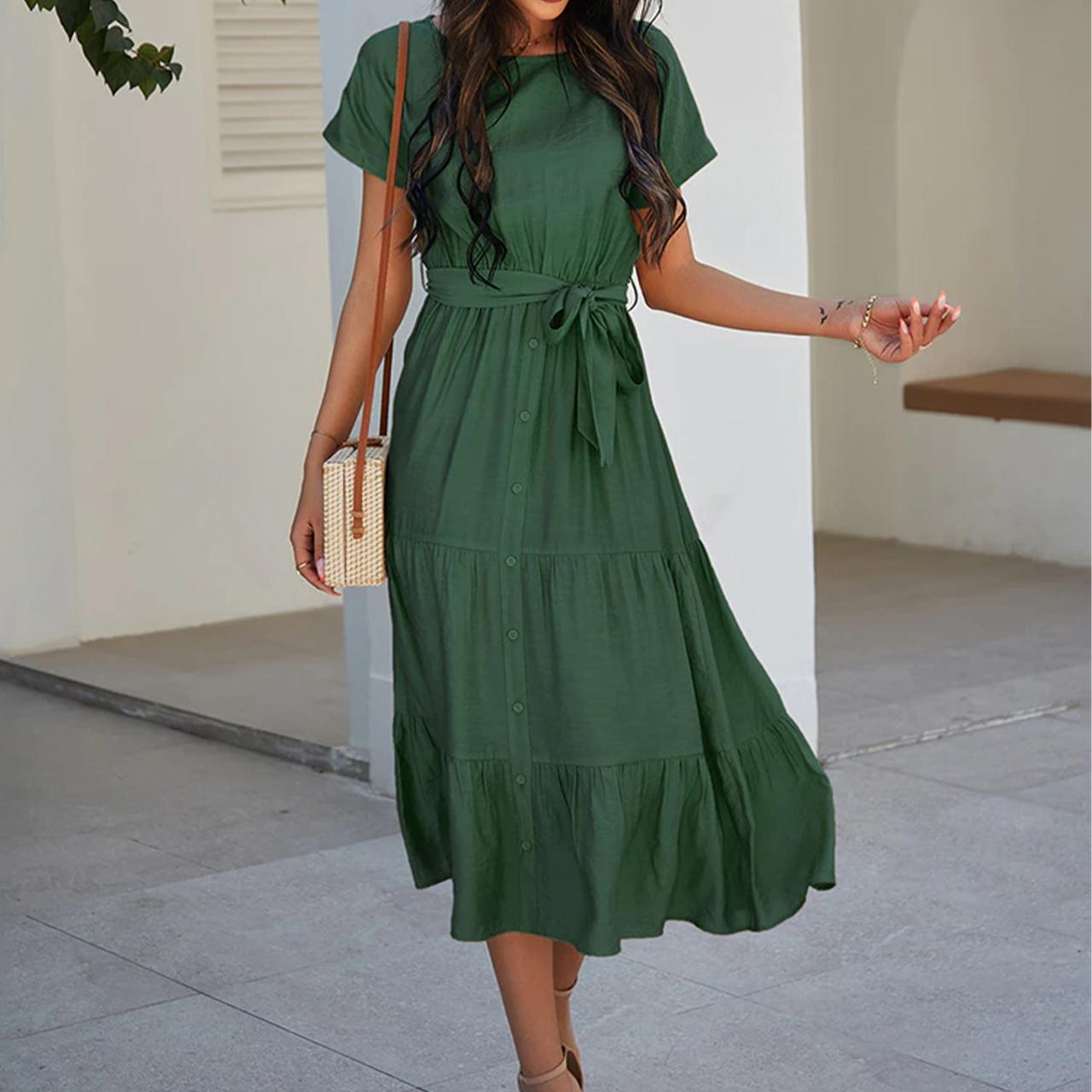 Summer Fashion Long Dress for Women Vintage Solid... - Depop