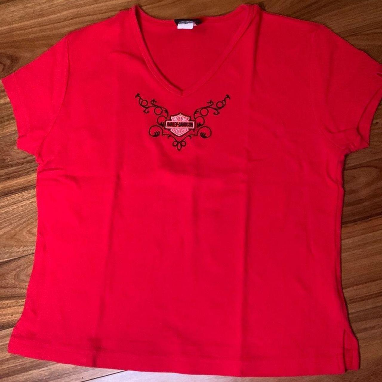90s red Harley Davidson short sleeve shirt.... - Depop