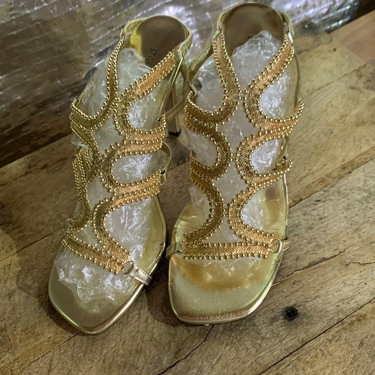 Gold strappy goddess heels, elastic sling back open... Depop