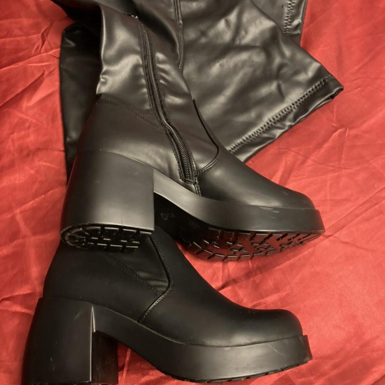 Black Leather Block Heel Boots #Leather #blockboots... - Depop