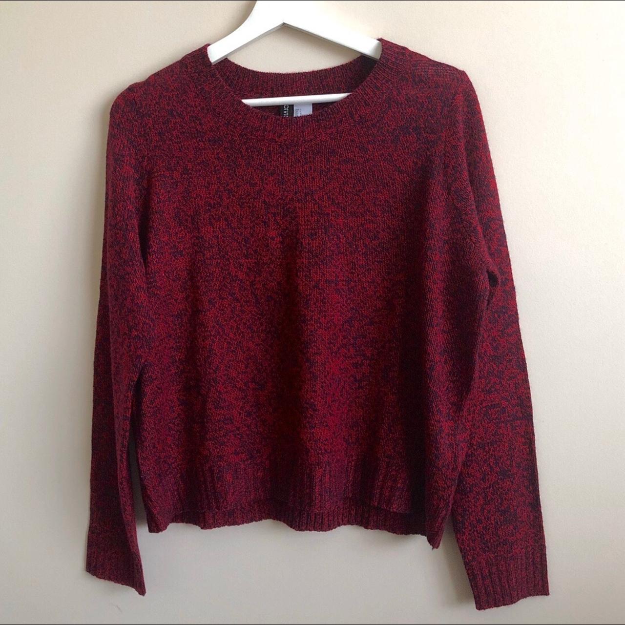 marled red and navy blue sweater from h&m! boxy cut... - Depop