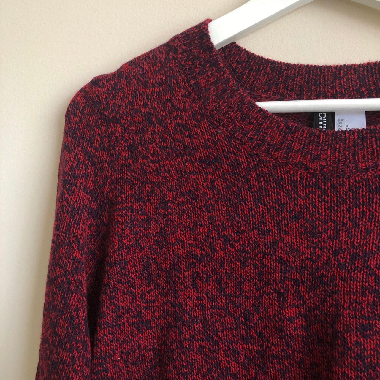 marled red and navy blue sweater from h&m! boxy cut... - Depop