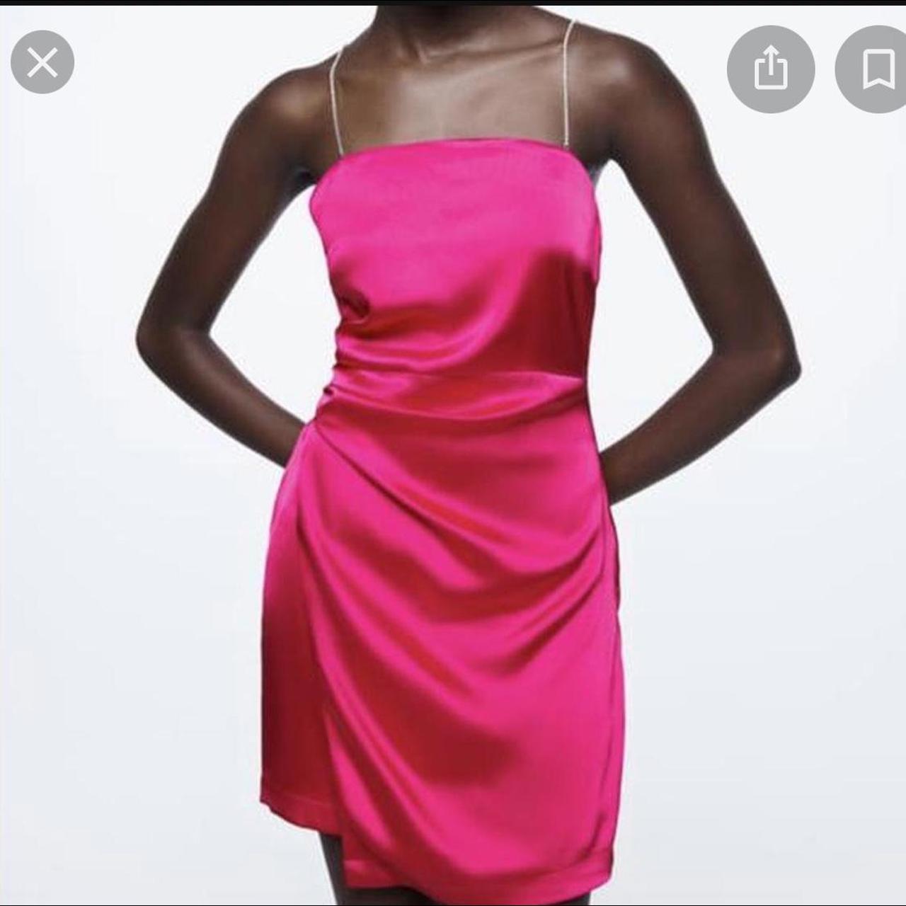 Zara hot pink dress with diamond sleeves.... Depop