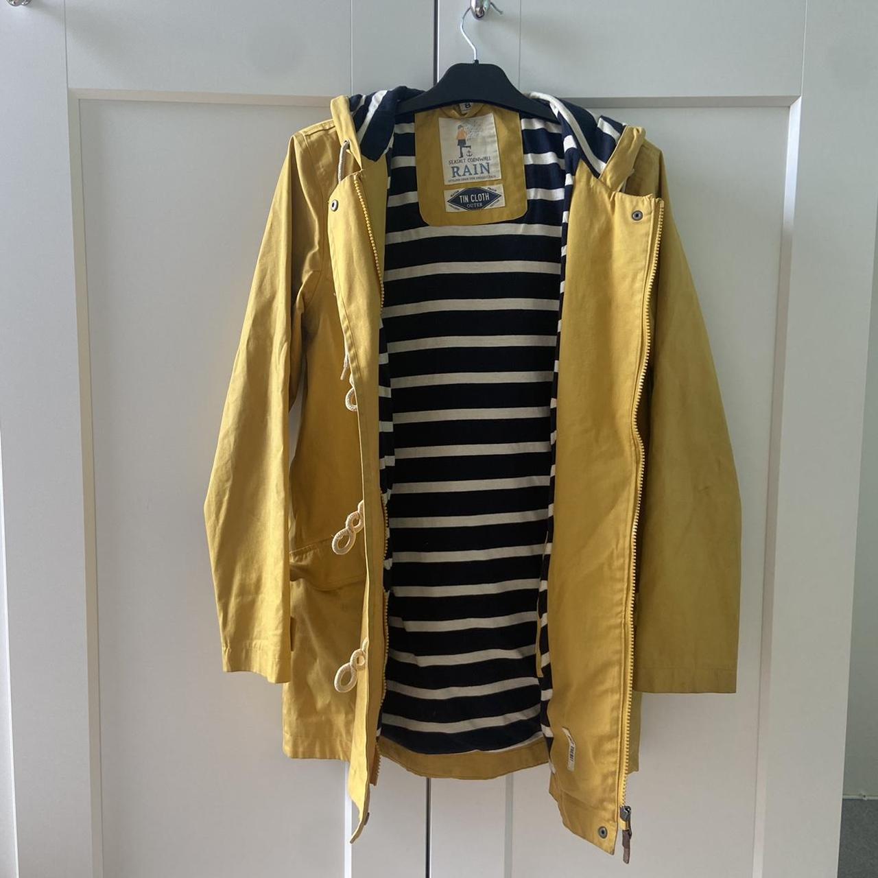 Seasalt Cornwall Yellow Rain Coat Navy striped... Depop