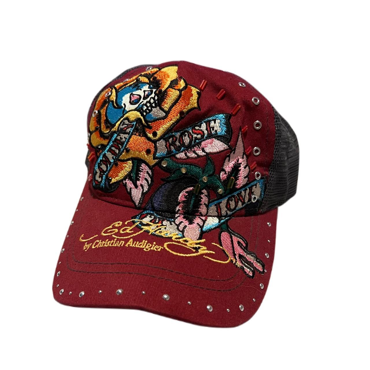 Ed Hardy Men's Red and Grey Hat | Depop