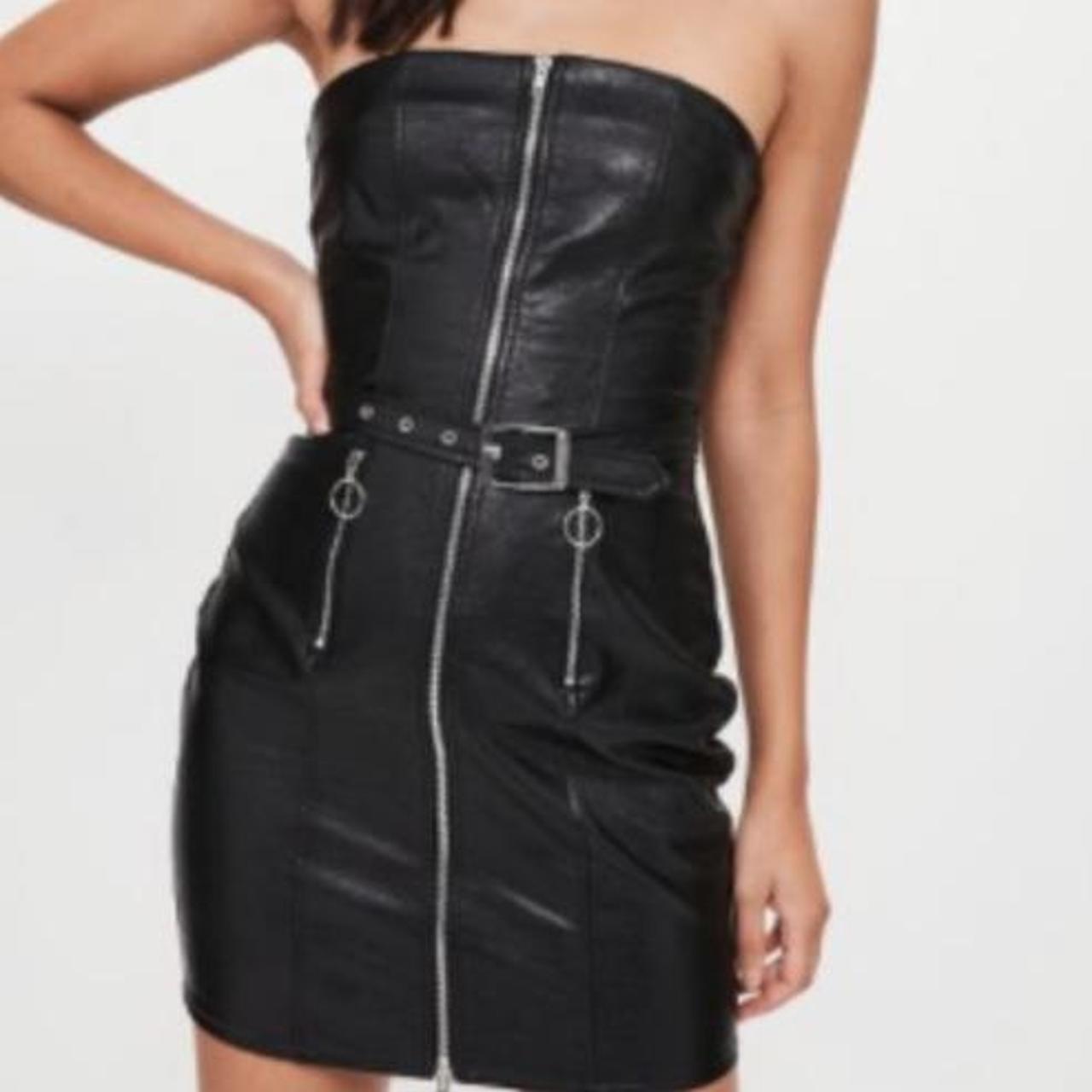Missguided faux leather strapless bodycon zip