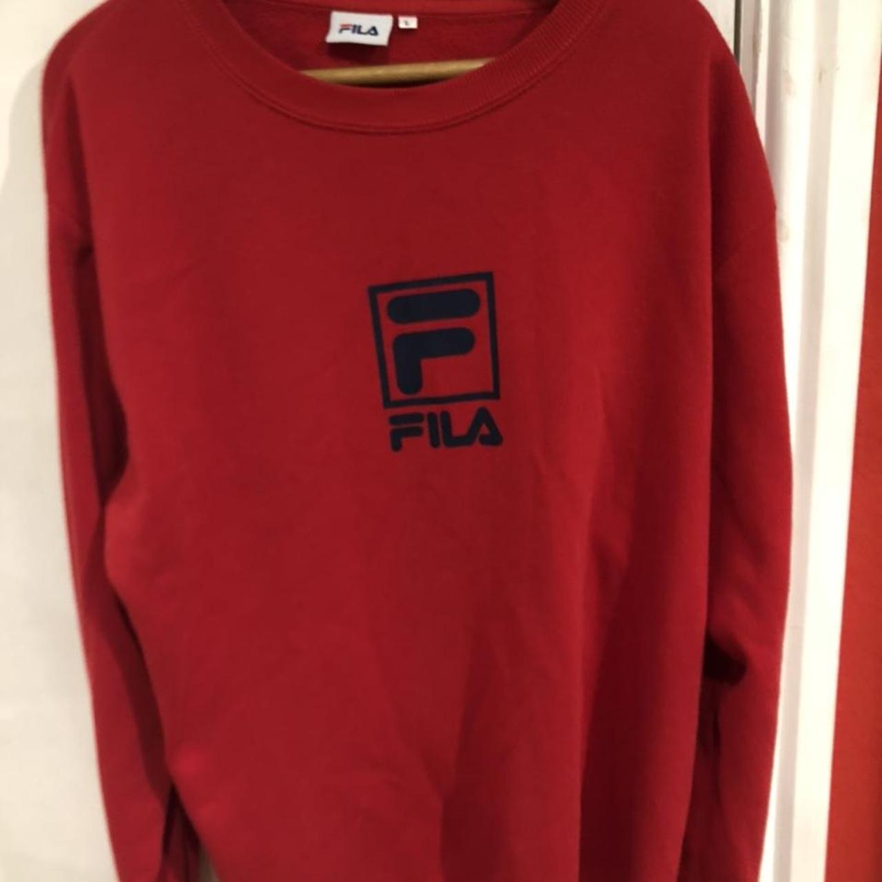 Red fila sweatshirt - Depop