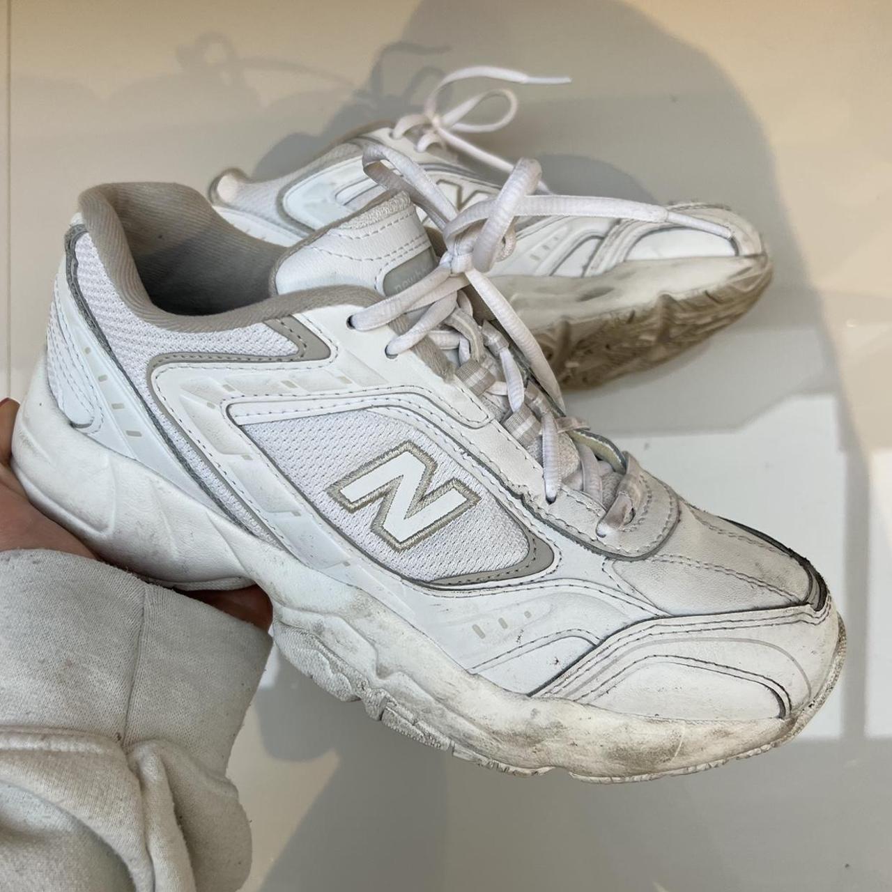 New Balance 542 trainers in white and beige Size... - Depop