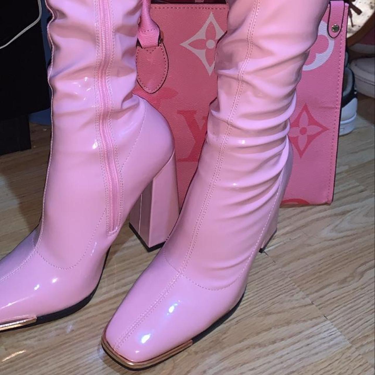 PINK KNEE HIGH BOOTS Worn only for photo. Brand new... Depop