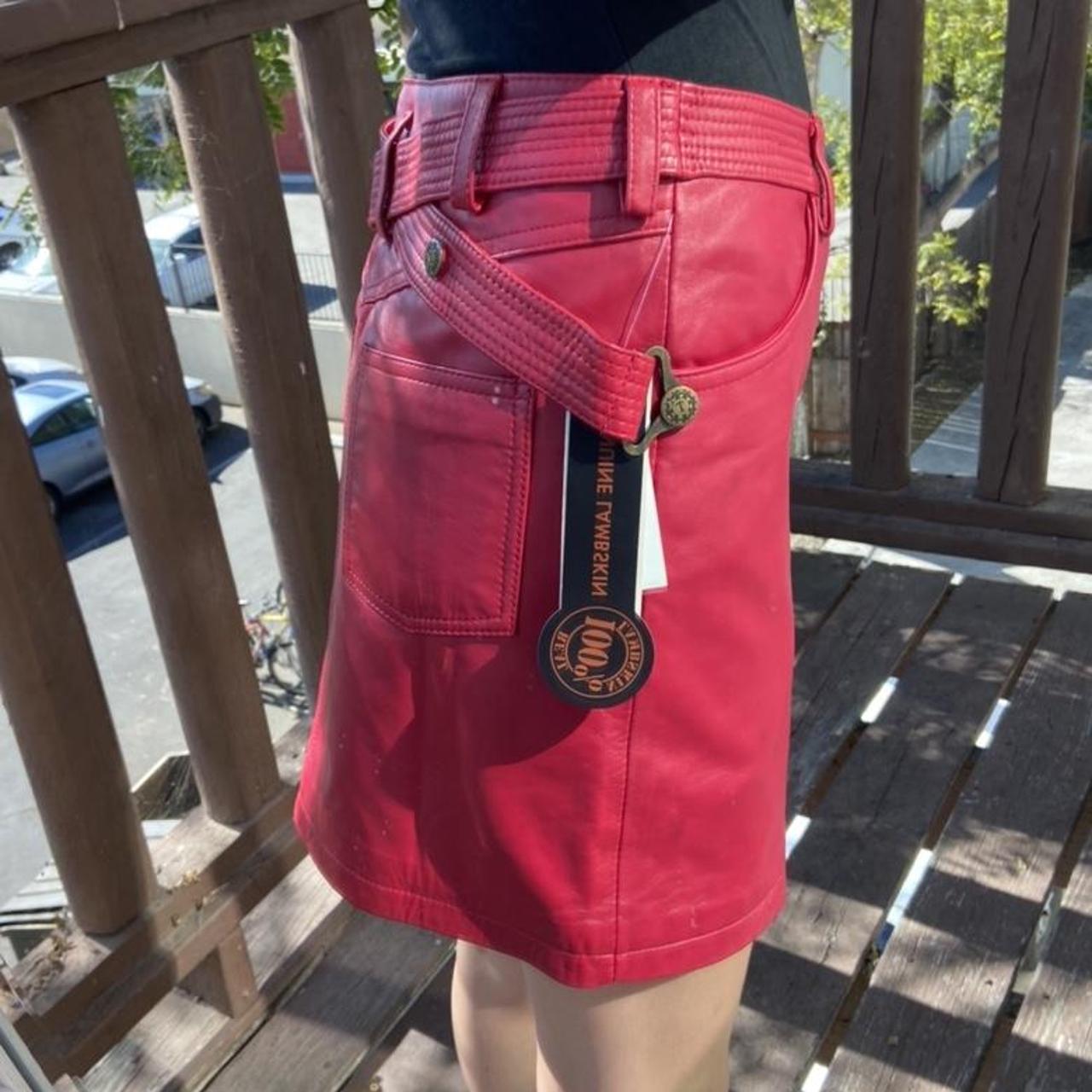 Red Genuine Leather Skirt With Criss Cross Straps Depop