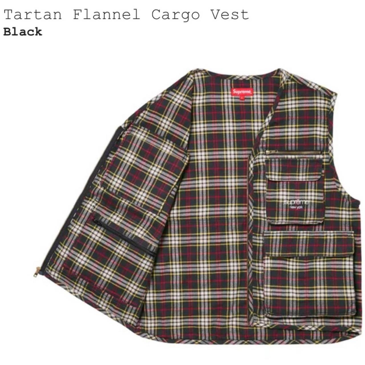 Supreme Tartan Flannel Cargo Vest, Color: Black, Size:...