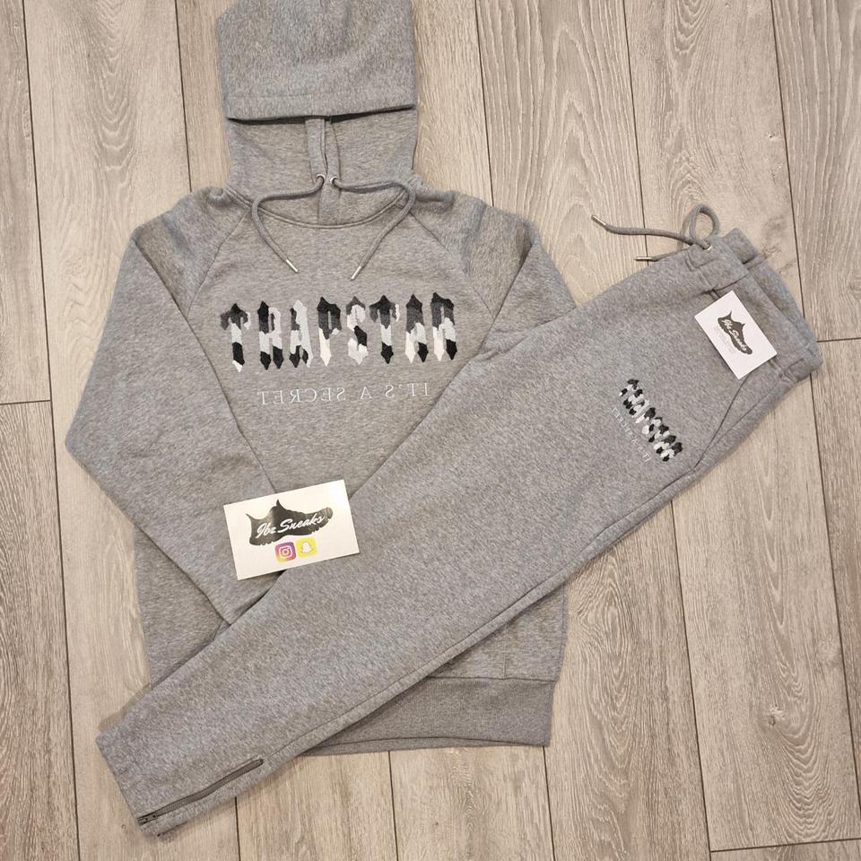 🔥 TRAPSTAR CHENILLE DECODED HOODIE TRACKSUIT - GREY... - Depop