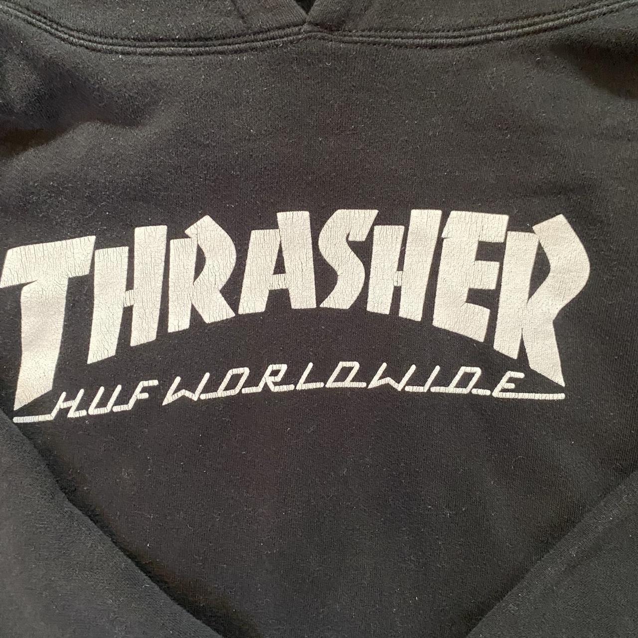 RARE Thrasher X HUF Worldwide Skate Hoodie Size Depop