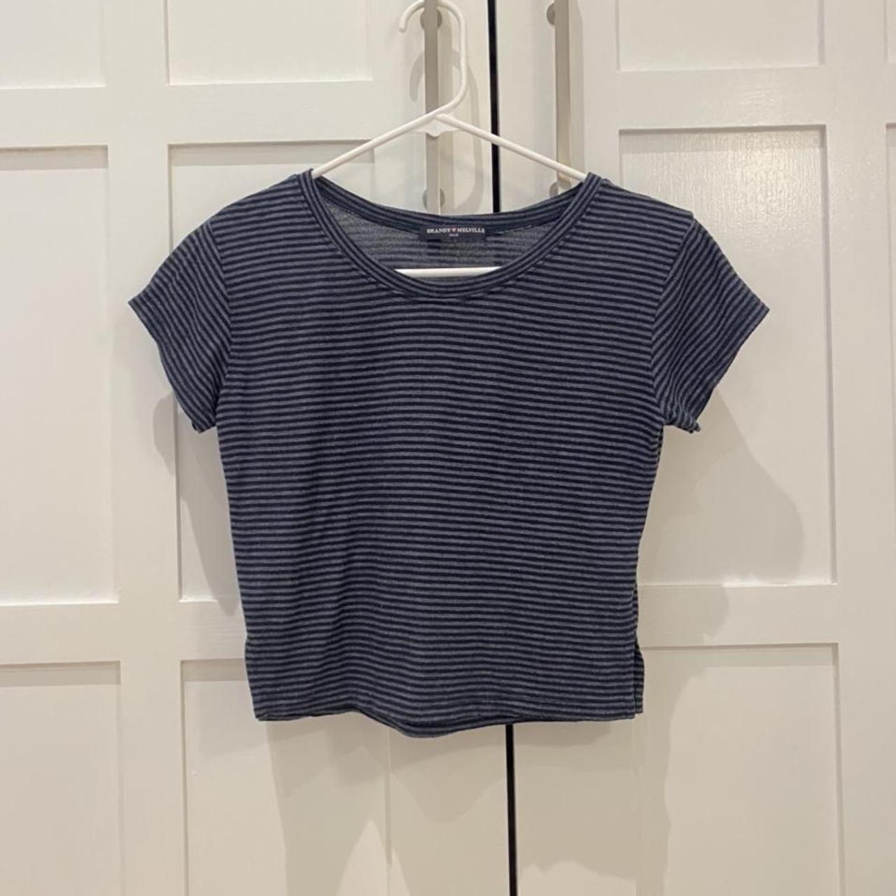 Dark blue striped Brandy Melville tshirt, preloved,... Depop