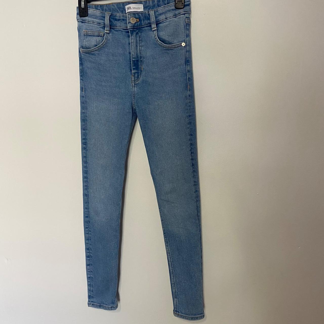 Zara women skinny blue jeans high rise size 4... - Depop