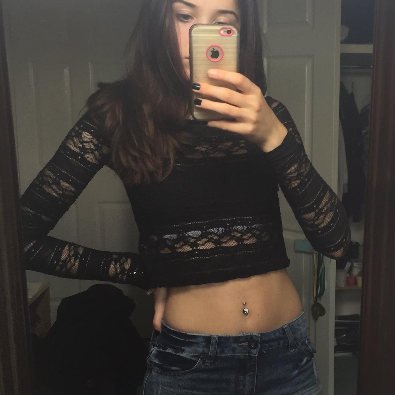 SIZE: L // Lace see thru black crop top / lace bra 🖤 - Depop