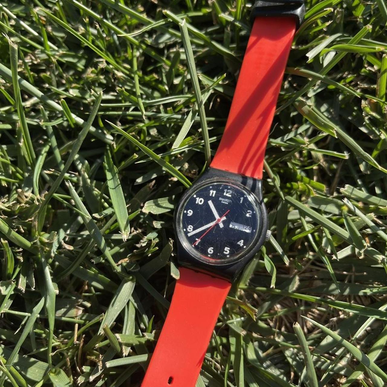 Red and Black swatch watch! In great working... - Depop