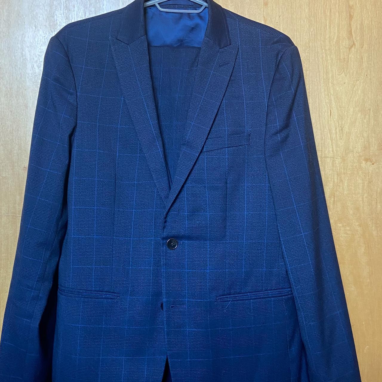 Blue slim fit Moss Bros. mens suit. Blazer and... - Depop