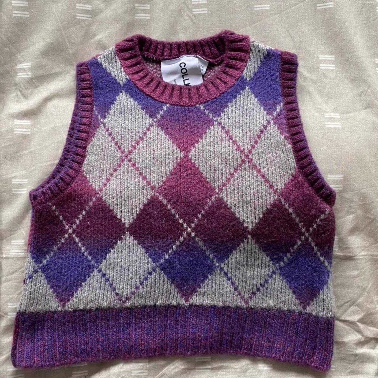 Collusion knitted Argyle / Tartan pattern vest... - Depop