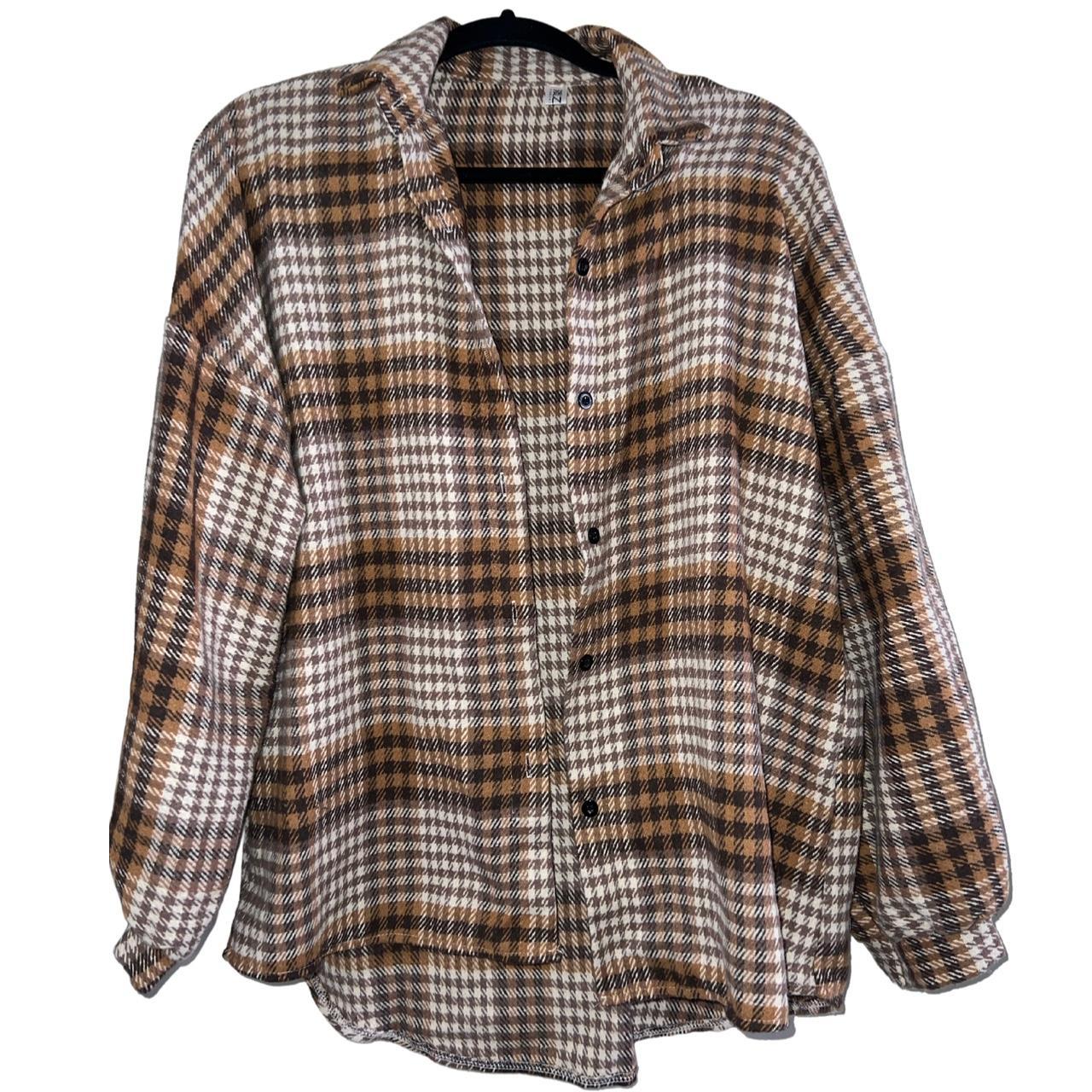 Tan Oversized Balloon Sleeve Flannel Plaid Jacket... Depop