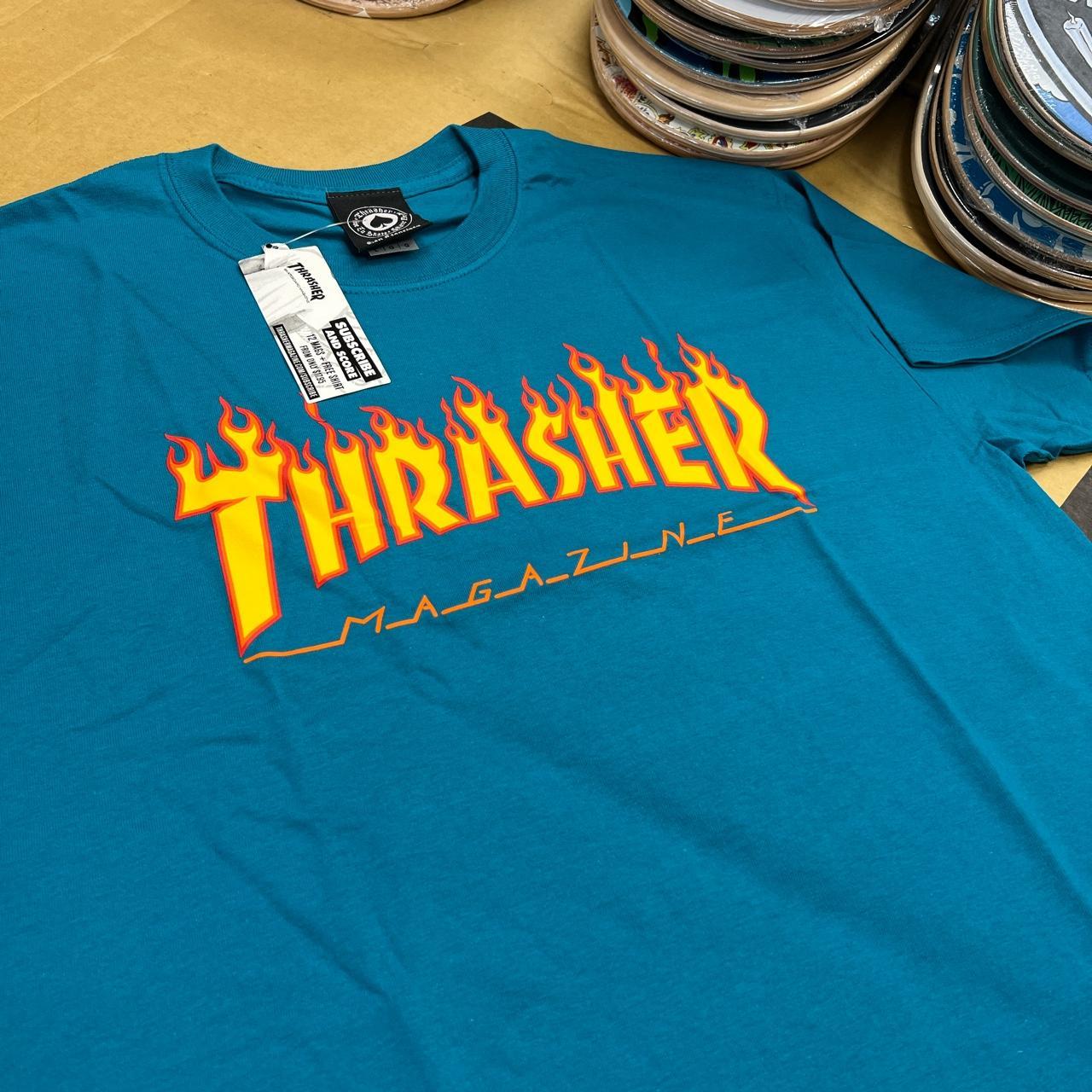 Blue and yellow thrasher shirt hotsell