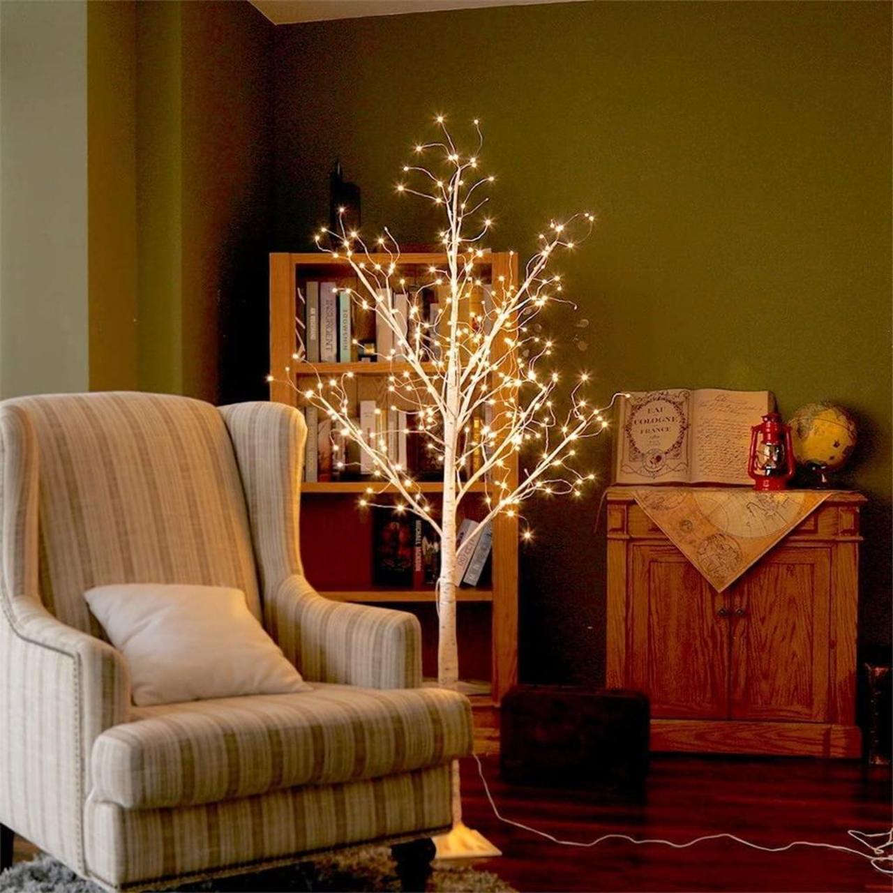 6FT White Tree Lights PreLit Birch Twig Tree with... Depop