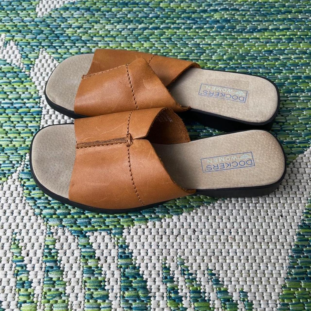 leather women dockers slides. Size 6.5 and in great... - Depop