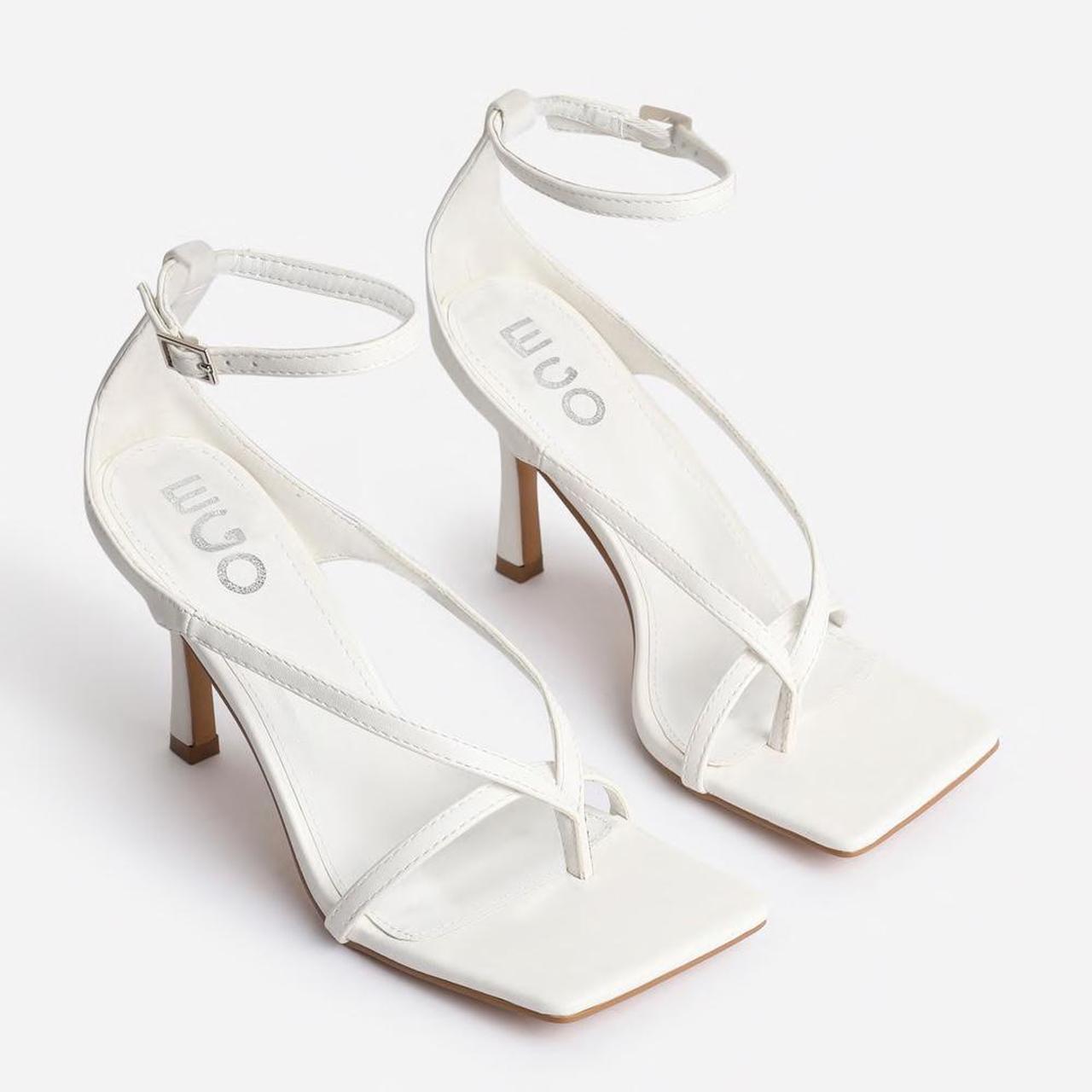eve square toe strappy heel in black faux leather