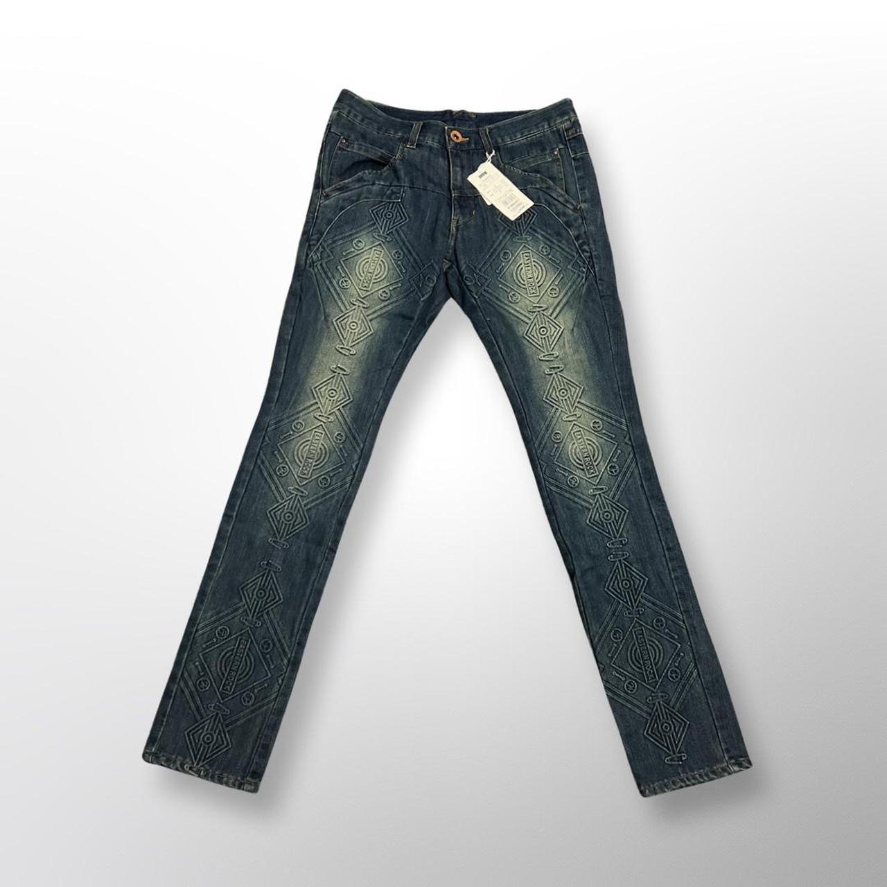 Men's Navy and Green Jeans Depop