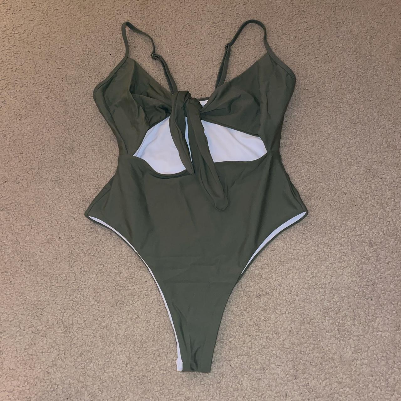 Olive Green Onepiece Swimsuit Highcut Stomach... Depop