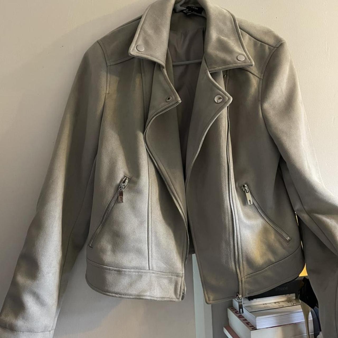 Suede grey jacket! Hasn’t been worn just has no... - Depop