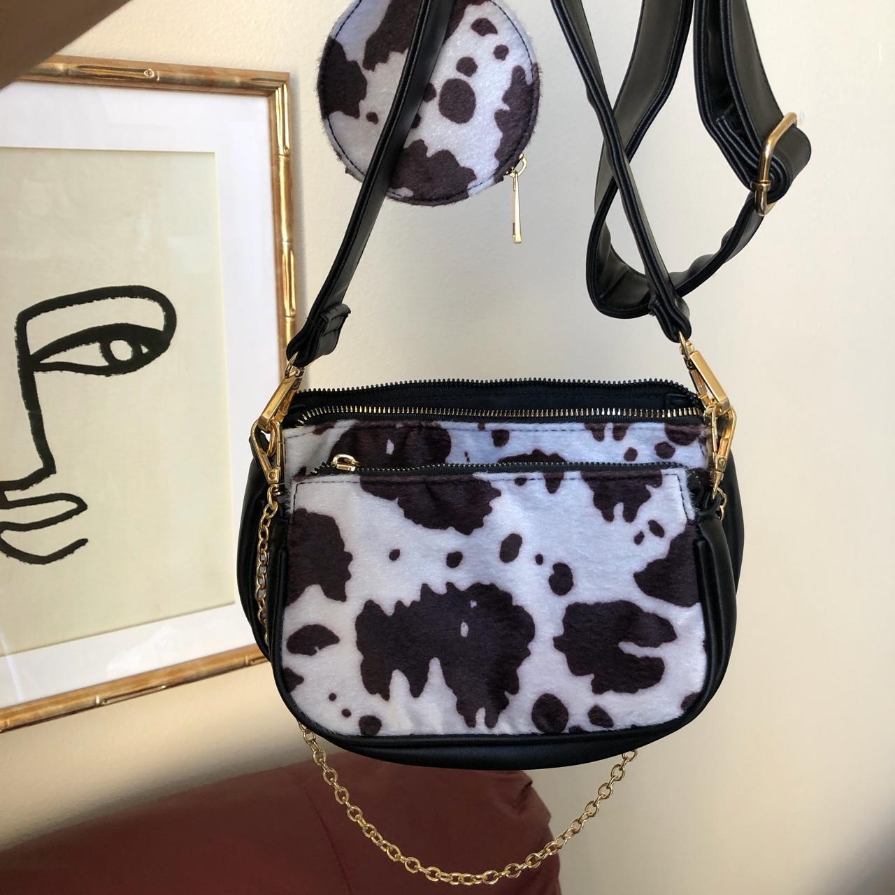 Dark brown and white Cow print crossbody purse Has... - Depop