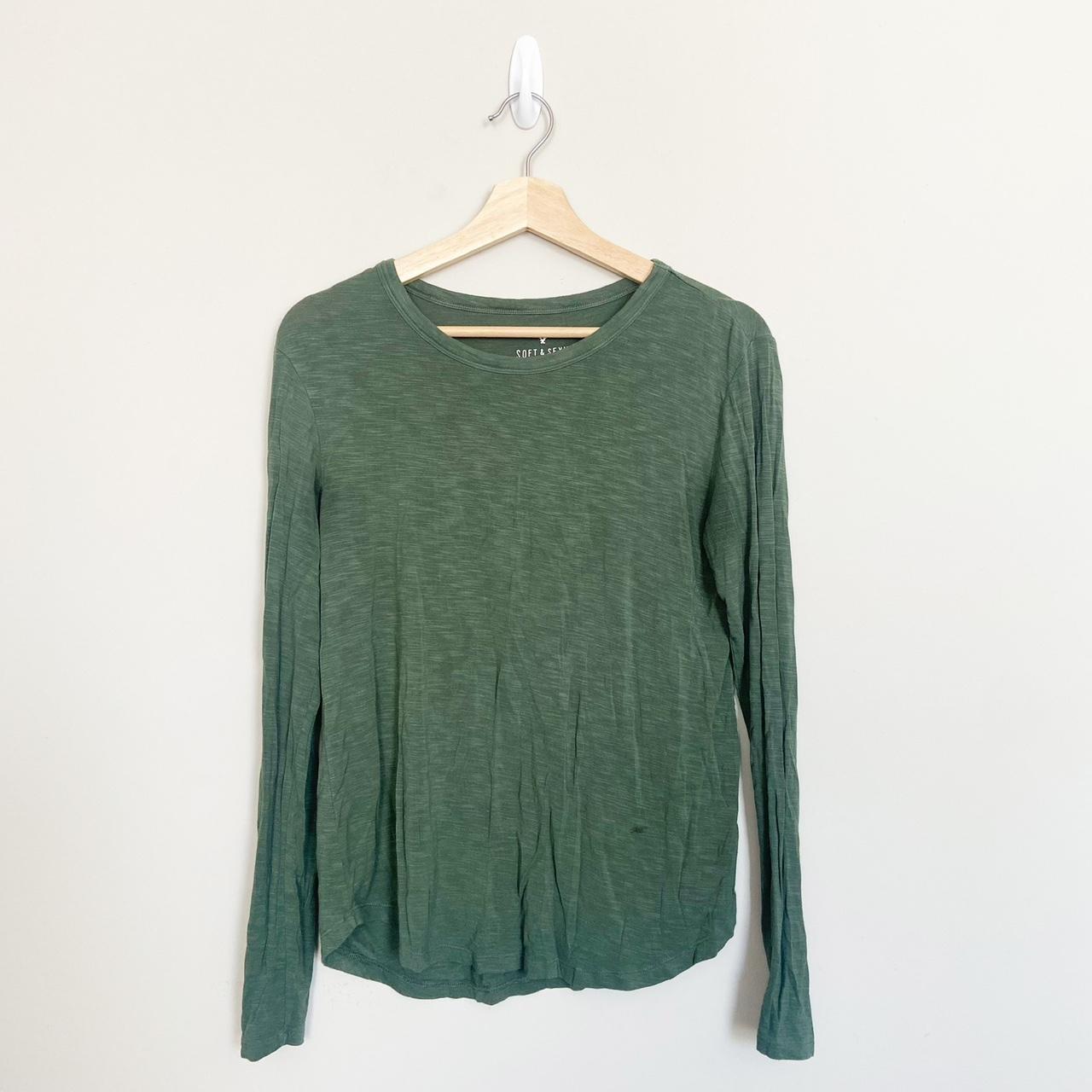 American Eagle Soft and Sexy Green Slub Long Sleeve... - Depop