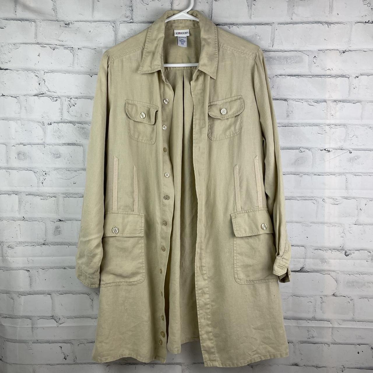 Linen long Jacket Shacket Beige summer Button up,... - Depop