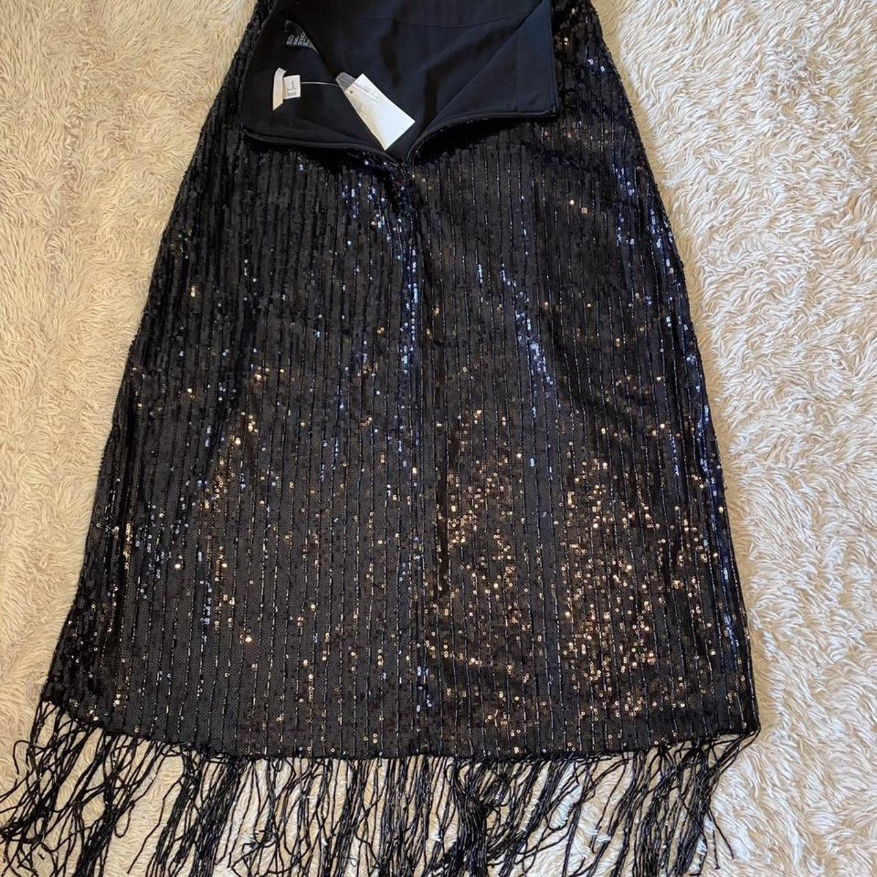 Black fully lined beaded skirt with beaded fringe.... - Depop