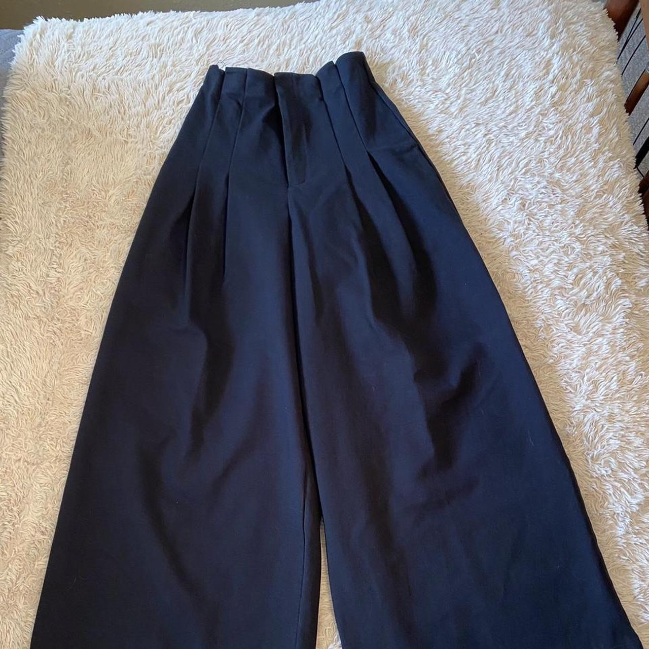 Black twill EXTRA wide leg pleated paper bag waist... - Depop